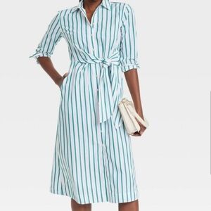 Universal Thread Teal and White Striped Long Sleeve Dress